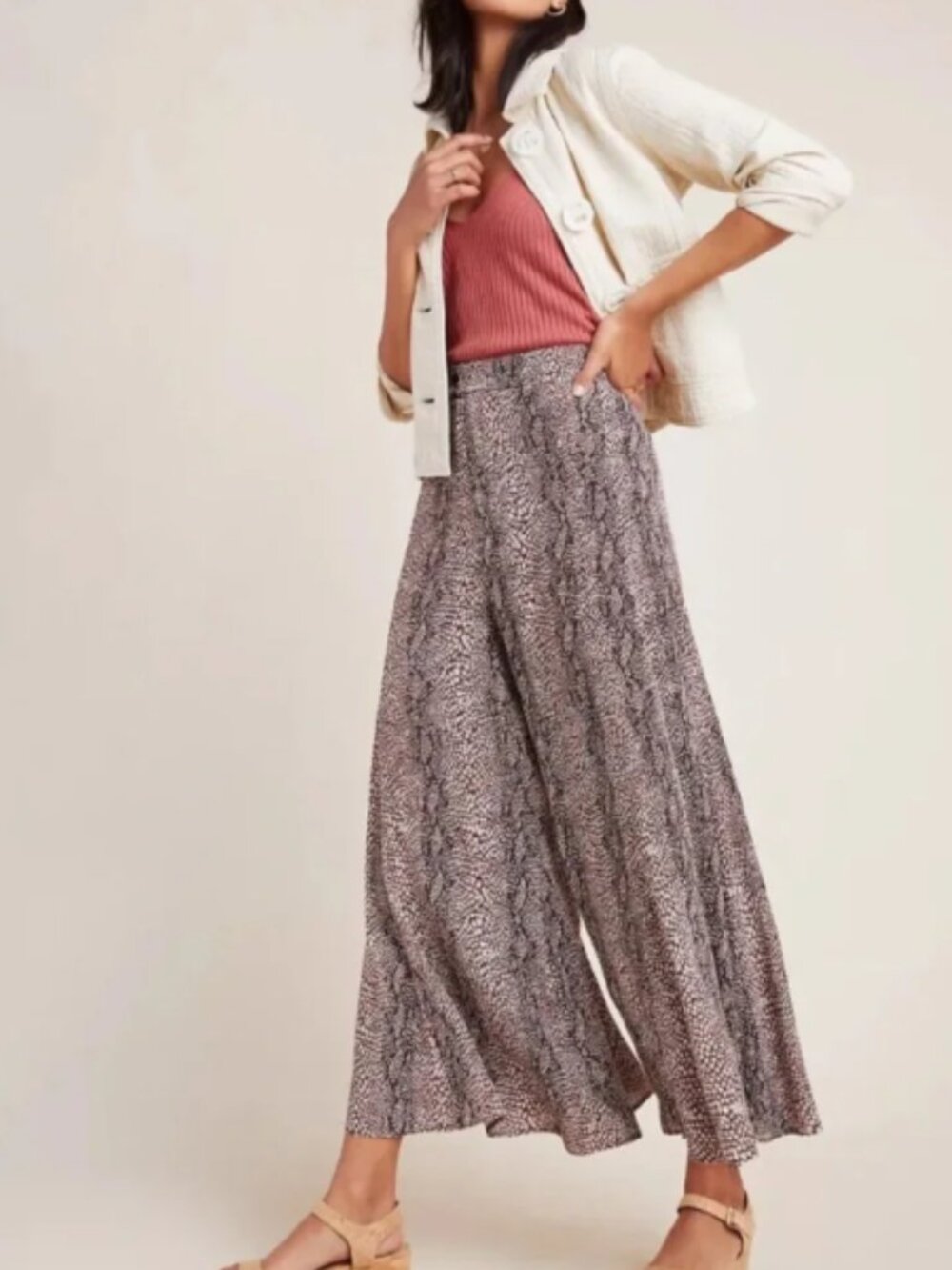 Anthropologie Rosalie Wide Leg Flowy Pants Brown Boho Size 8 OB1000061